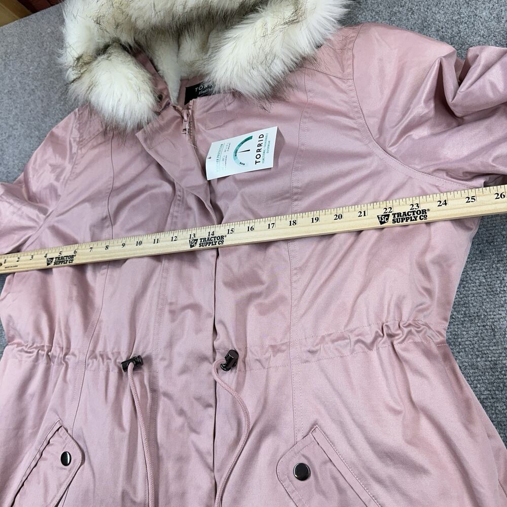 NWT Torrid Twill Faux Fur Trim Parka Pink 1X 14/16 Hooded Winter Coat Plus Cozy - Picture 4 of 11